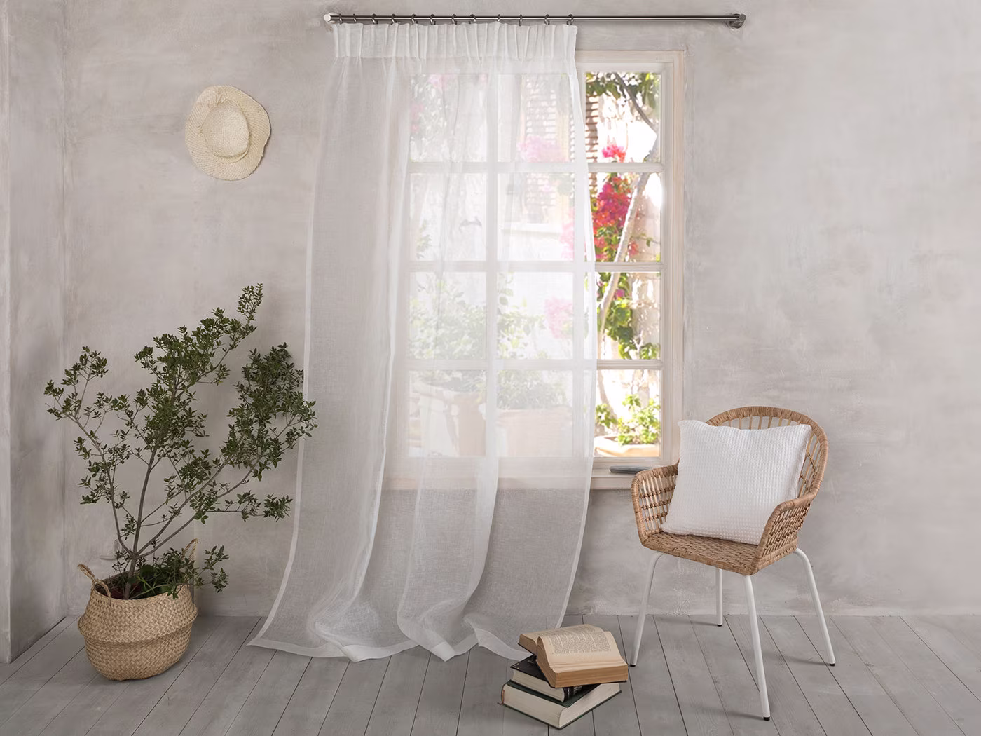 Linen Curtain-Linen Panel in White Color With Pencil Pleats- Sheer Curtain - Drapes Width 35'' | 90cm X Custom Length