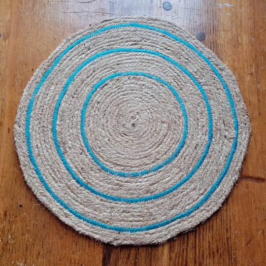 Jute Rope Table Mat Handmade Round Placemat - Your Choice Thread Color Bands
