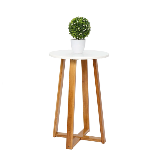 Single Layer Side Table - Round White Table Top Natural Wood Table