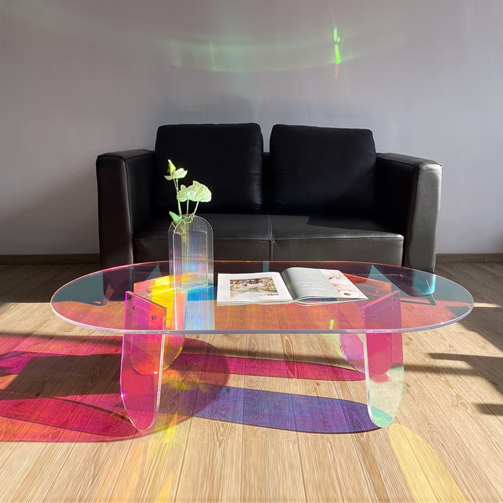 Infinity Table - Chromatic, Colorful Rainbow Coffee Tea Table Simple Small Round, Acrylic, Darkwave, Retrowave, Synthwave