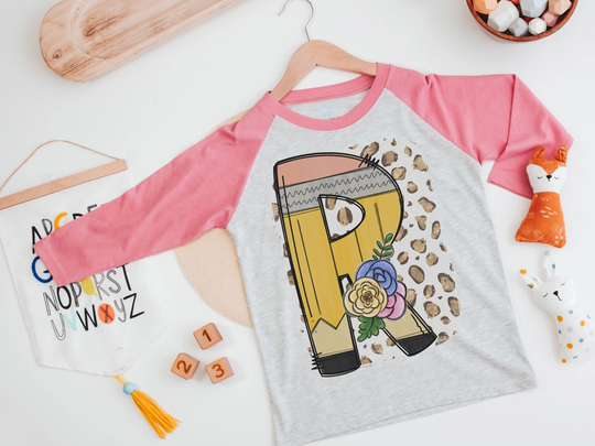 Pencil Monogram Shirt Girl, First Day Of School Back To Tee For Kid, Kindergarten Preschool Girl Trendy