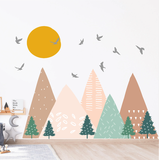 Mountain Wall Decals - Earthy Boho Color Scheme Nursery Decor Mural Peel & Stick Mountains