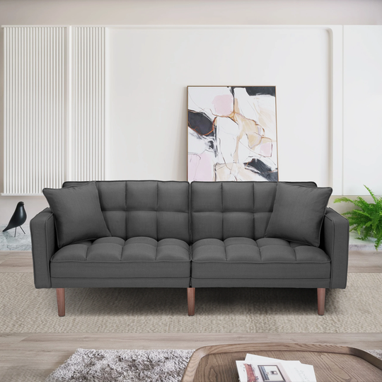 Sofa Bed Modern Tuft Futon Couch Convertible Loveseat Sleeper Reclining Sofa Bed with Arms and 2 Pillows