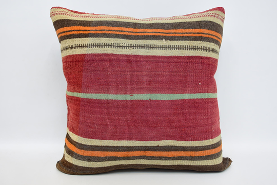 Throw Pillow Covers, Antique Pillows, Kilim Cover, 20x20 Red Striped Office Chair Cushion, 1165