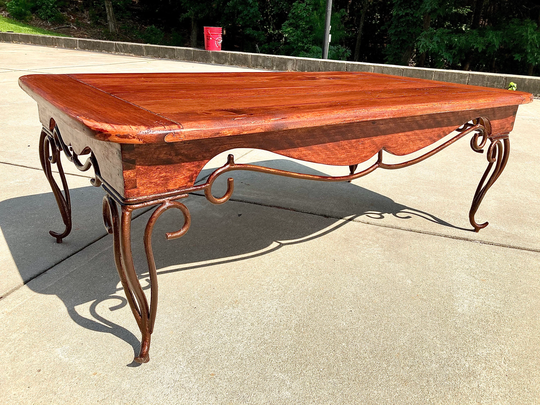 Free Shipping | Solid Wood Coffee Table With Cast Iron Base