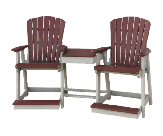 Dutchcrafters Fan Back Double Adirondack Poly Patio Chair With Center Table - Choose Your Colors Amish Made in Usa