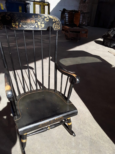 Gorgeous Vintage Black Hitchcock Style Rocking Chair with Floral Inlays