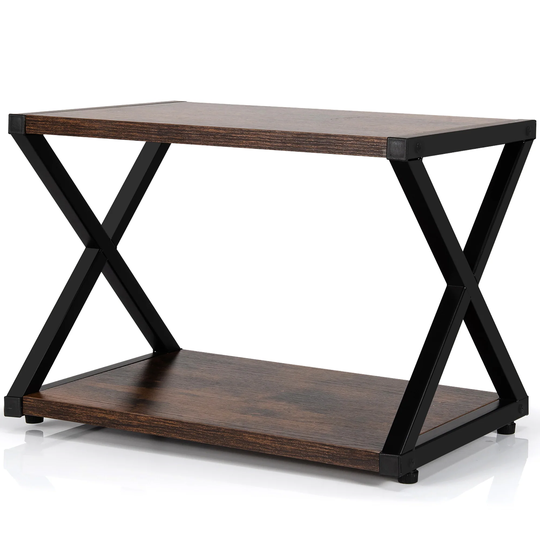2 Tiers Desktop Printer Stand X Shaped Wooden Storage Organizer
