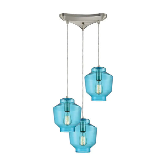 Barrel 3-Light Triangular Canopy Pendant, Satin Nickel