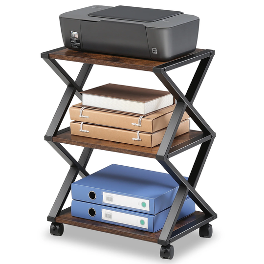 FITUEYES Mobile Printer Stand 3 Tiers Wood and Metal Cart