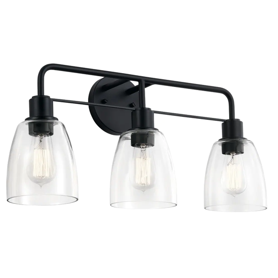 Kichler Meller 24 Inch 3 Light Vanity Light with Clear Glass in Black