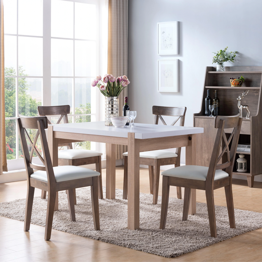 Q-Max White & Weathered White Mid-Century Modern Dining Table (Table Only)