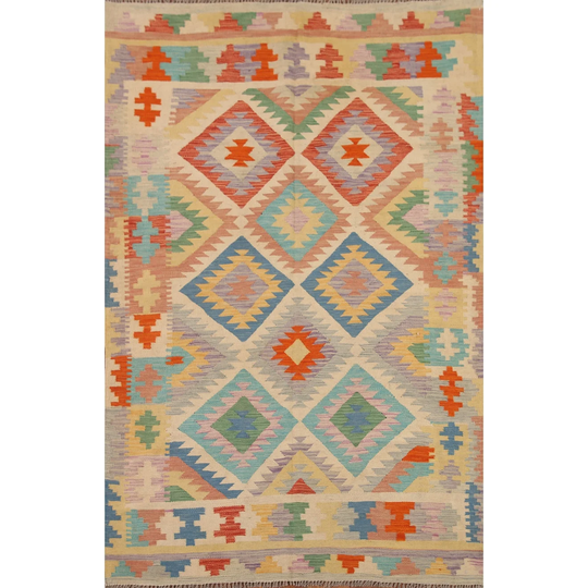 Colorful Kilim Hand-woven Area Rug Decorative Wool Carpet - 4'10" x 6'8"