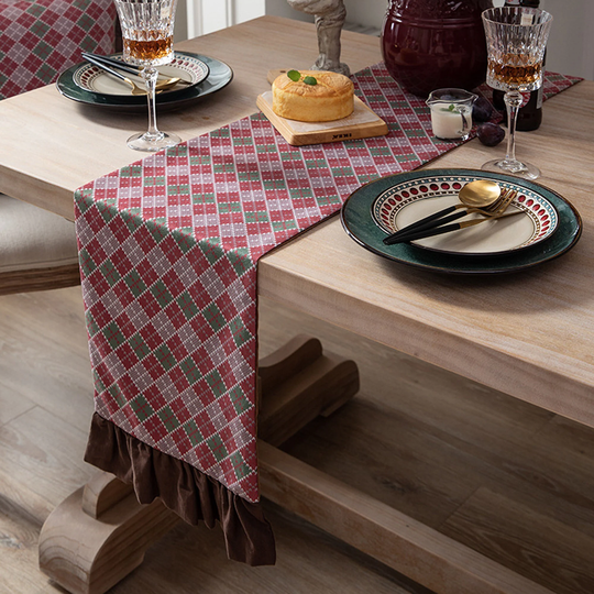 Plaid Table Runner, Multi Ruffle Table Runner, Christmas Kitchen Place Mat Decor, Holiday Vintage