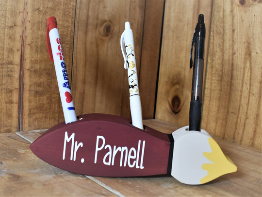 Art Teacher Gift, Personalized Paintbrush Pencil Holder, Appreciation Name Plate