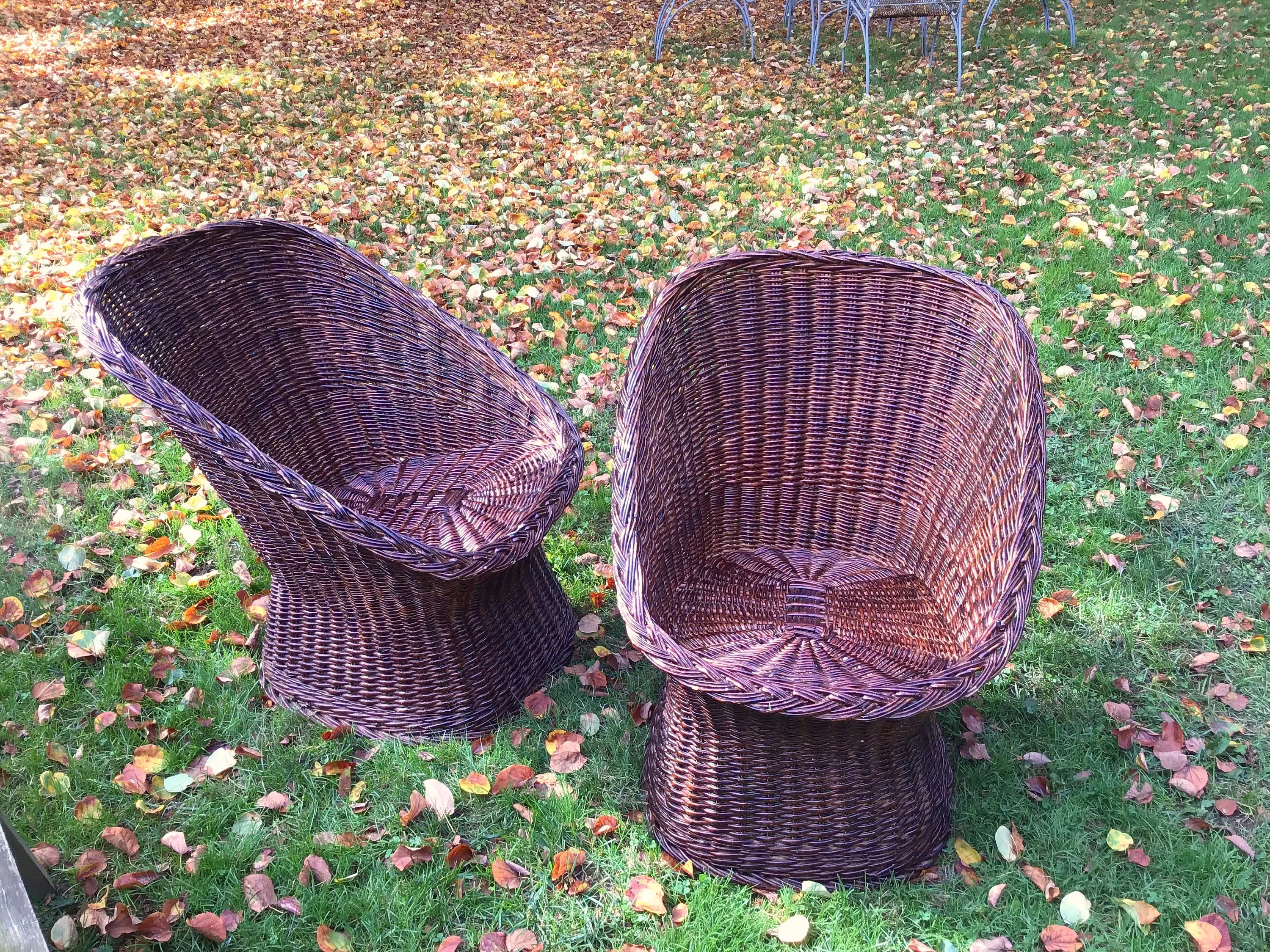 Wicker Bucket Chairs Retro Rattan Egg Pair