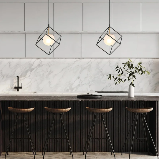 Modern 1-Light Black Gold Chandelier Glass Pendant Lights for Dining Room