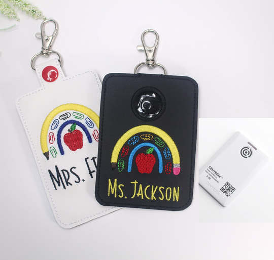 Alarm Id Badge Holder, Holder Key Ring, Personalized Pencil Rainbow Vertical Card Case, Lanyard Accessory, Teacher Gift