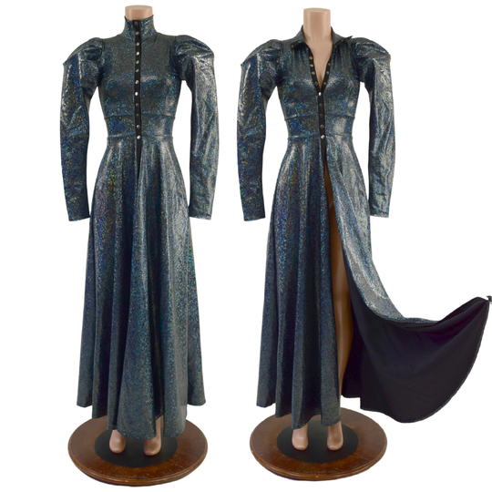 Open Front Breakaway Gown in Black On Shattered Glass, With Snaps, Victoria Sleeves, & A Turtleneck 1579188