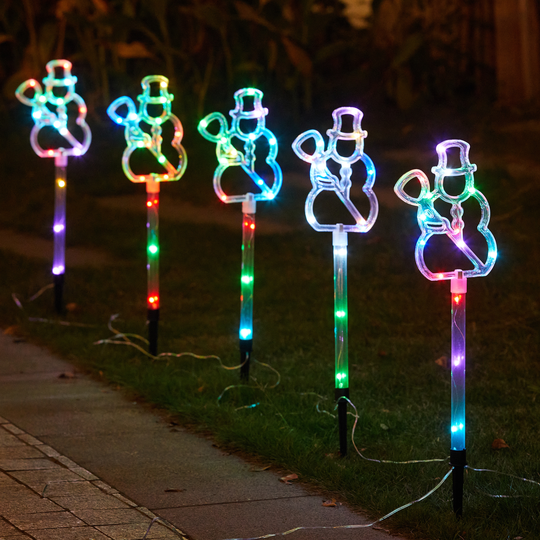 Multi-Color Outdoor 23.5" H Holiday Lighted Snowman Stakes with Led Lights (Set of 5)