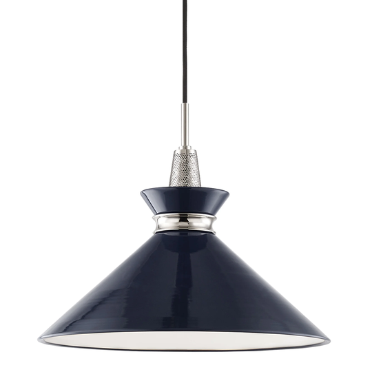 Mitzi by Hudson Valley Kiki 1-light Polished Nickel Large Pendant, Navy Metal