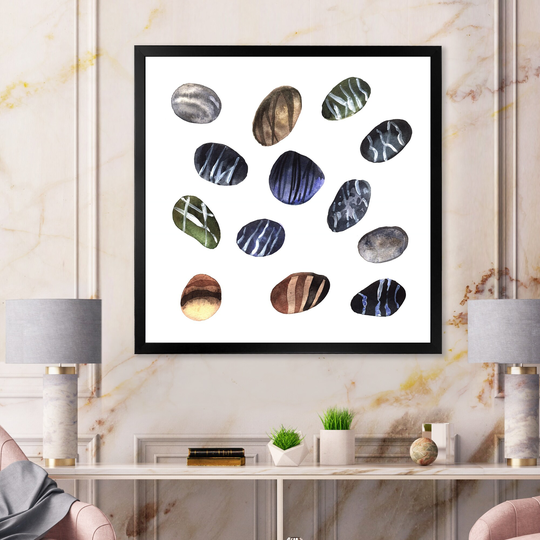 Designart 'Colorful Stones On White II' Modern Framed Art Print