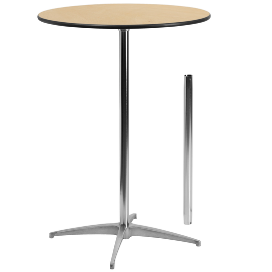 30" Round Wood Cocktail Table with 30" and 42" Columns - 30"W x 30"D x 30" - 42"H