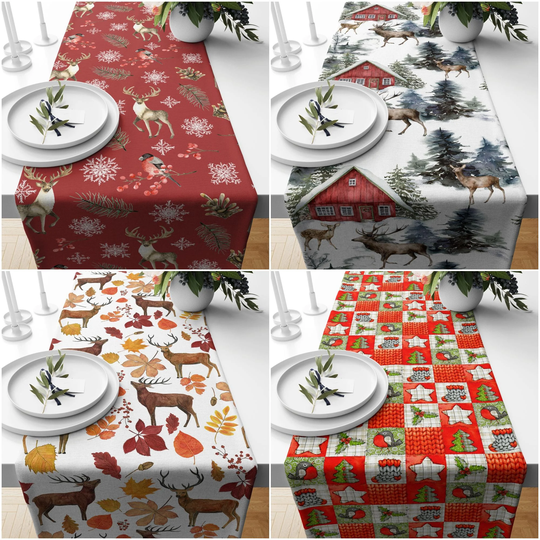 Christmas Table Runners|Winter Trend Runner|Snow Xmas Deer & Bird Home Decor|Xmas Tree Runner|Winter Tabletop