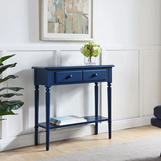 Coastal Hall Console Wooden Table with Drawer Storage Navy B