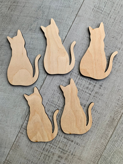 Cat Cutout Unfinished High Quality Birch Wood Blank, Kitten Diy Craft Blanks Door Hanger Sign