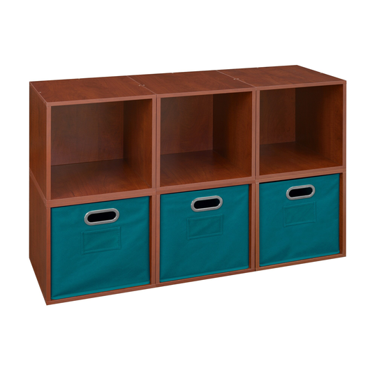Noble Connect Storage Set - 6 Cubes and 3 Canvas Bins- Cherry/Teal
