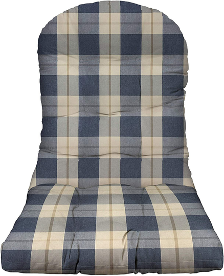 Rsh Decor Tufted Adirondack Chair Cushion Outdoor, Branson Lapis Blue Buffalo Check Plaid