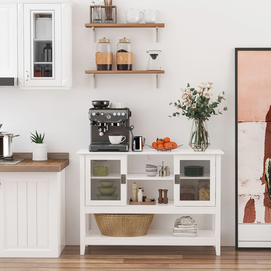 HOMCOM Modern Sideboard Buffet Entryway Storage Cabinet with Framed Glass Doors, Multiple Storage Options, and Anti-Topple