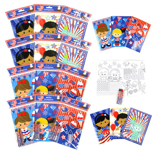 Patriotic July 4Th Party Coloring Books With Crayons Favors