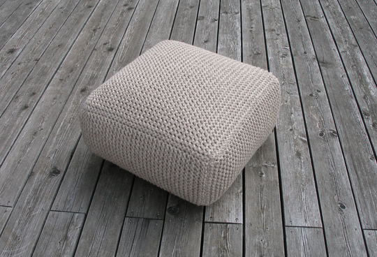 Wool Ottoman-Gray Brown White Footstool-Crochet-Square Knit Chair-Crochet Pouf-Gray Pouf-Floor Cushion-Crochetting-Wool Ottoman