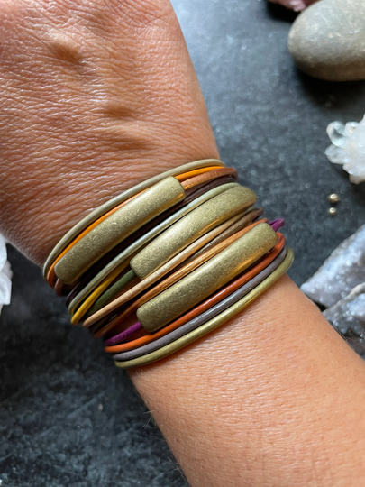 Leather & Brass Bracelet - Autumn Inspired Bracelet Cuff