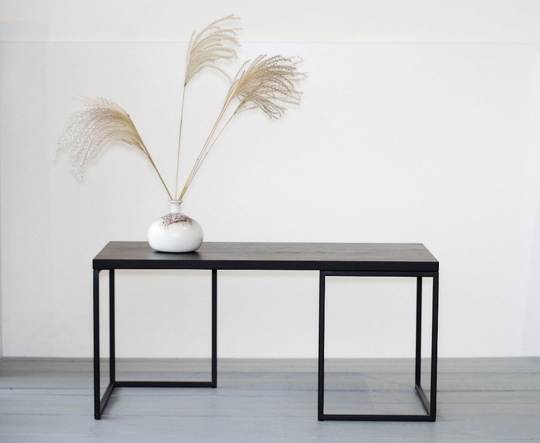 Black Solid Oak Coffee Table | Coffee Table With Metal Legs Sleek Design Wood & Metal End