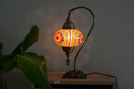 Mosaic Swan Neck Table Lamps Handmade Unique Turkish Moroccan Night Art Home Decor Light Lampshade Bedside Gift Boho Lantern 2 Bulbs Include