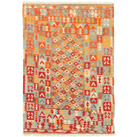 ECARPETGALLERY Flat-weave Bold and Colorful Multi Color Wool Kilim - 4'8 x 6'6