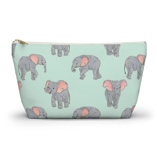 Elephant Pouch, Pencil Case, Safari Animal Custom Teacher Bridesmaid Cosmetic Bag, Zipper Makeup Accessory Pouch
