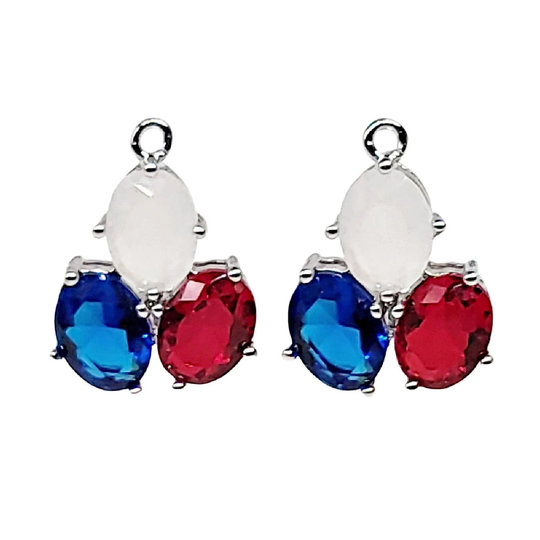 2 Faceted 3 U.s. American Flag Colors Glass Connectors For Making Jewelry Necklaces Crafts 5059R-Us