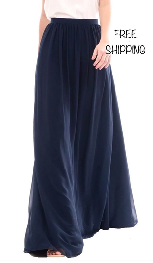 Long Chiffon Skirt, Wedding Bridesmaid Dress, Maxi Beach Custom Formal Dresses For Women