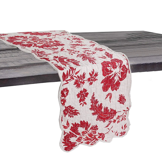 Cozy Line Red Flower Quilted Linen Table Runner