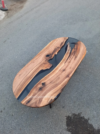 Epoxy Resin Table, Clear River Dining Room Live Edge Walnut Smoke Oval Table
