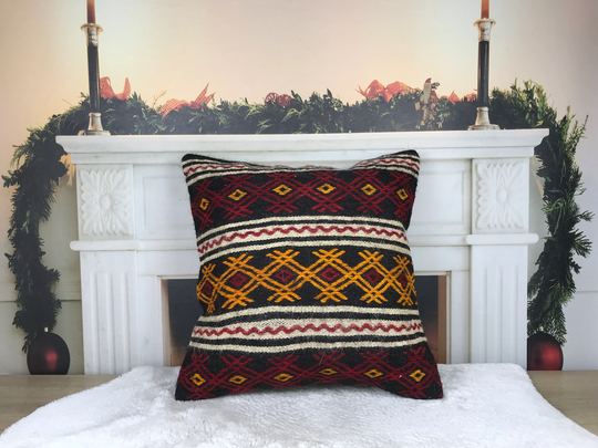 Boho Decor Pillow, Accent Sofa Embroidered Kilim Throw Bedding 20x20 Pillowcase, Textured Wool 3378