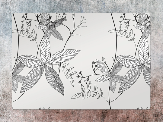 Drawn Leaves Chair Mat, Black Vinyl Floor Gray Protective Tree Splat Pvc Decorative Gift Idea, Game Room Rug