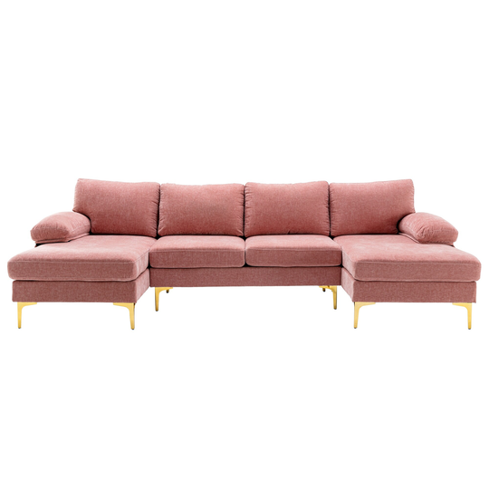 Modern Style U-Shape Modular 110.63'' Chenille Pillow Top Arm Sectional Sofa with Metal Legs
