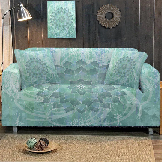 Bohemian Couch Cover Sofa Slipcover Ocean Hues Mandala Armchair Loveseat Oversize Furniture Protector