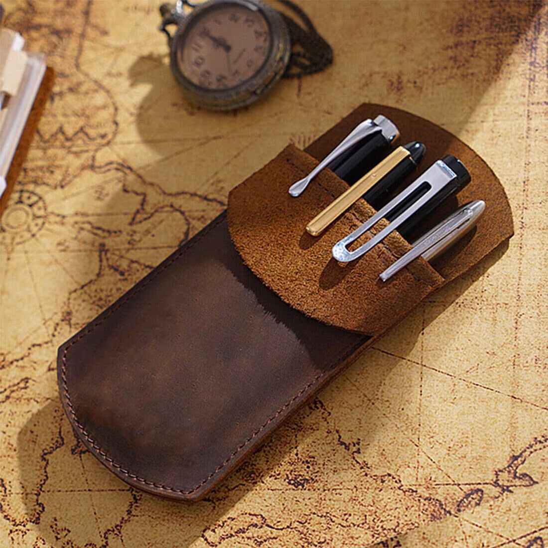 Personalized Handmade Leather Fountain Pen Holder, Pouch, Pencil Case Gift For Artist, Sleeve, Holder