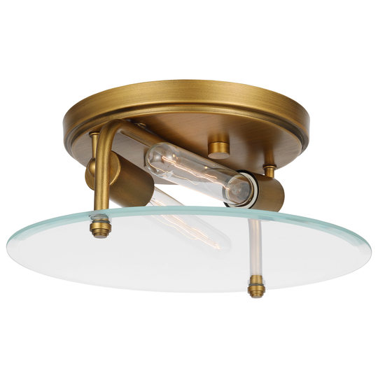 Teton 2 Light Medium Flush Mount Medium Base 60 Watt Natural Brass Finish Clear Beveled Glass - Natural Brass
